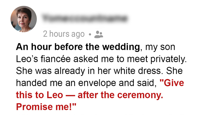 My Son’s Bride Gave Me a Letter to Hand Him After the Ceremony – Once He Read It, He Walked out of the Reception